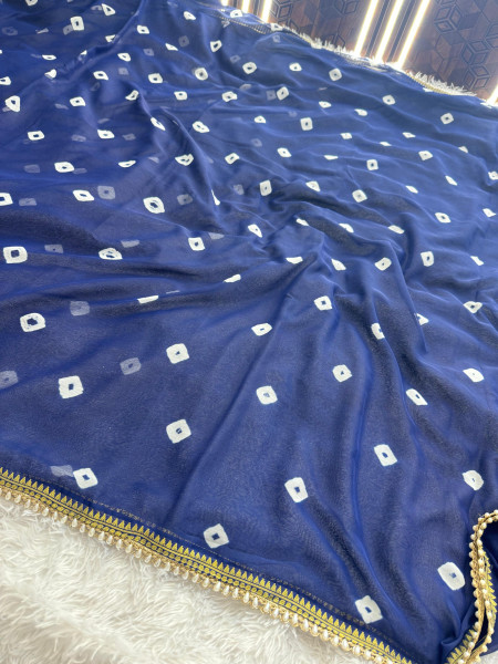 Chiffon Silk Hand Bandhani Dye Saree With Designer Lace
