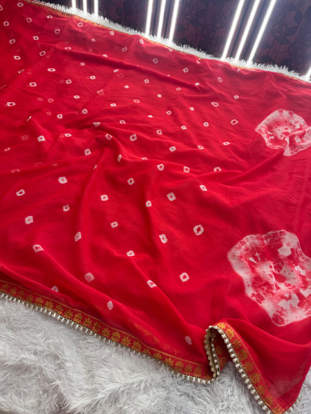 Chiffon Silk Hand Bandhani Dye Saree With Designer Lace