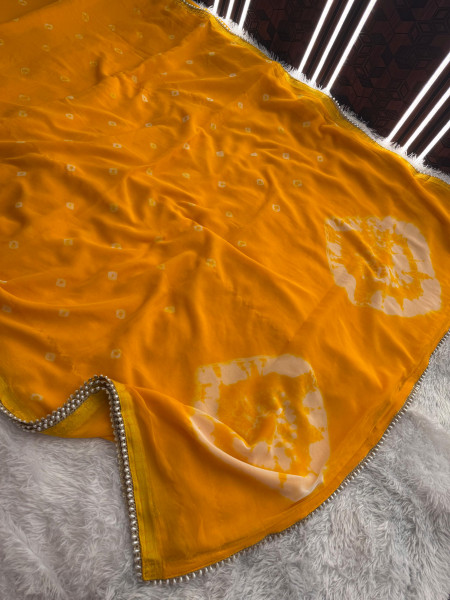 Chiffon Silk Hand Bandhani Dye Saree With Designer Lace