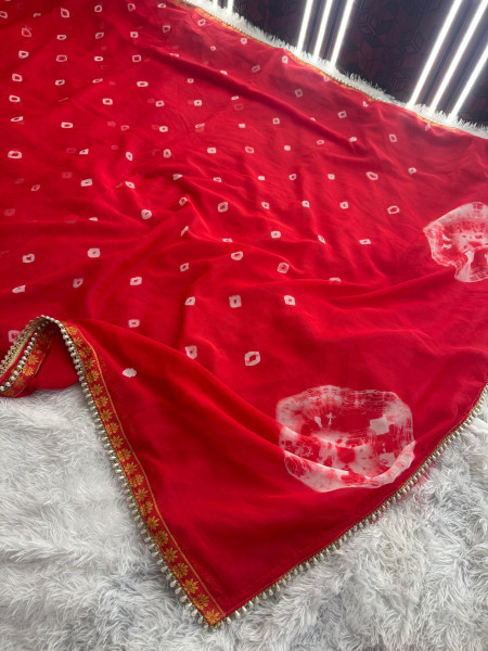 Chiffon Silk Hand Bandhani Dye Saree With Designer Lace