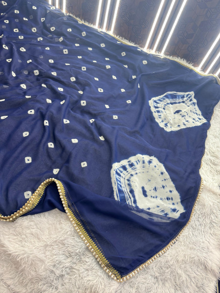Chiffon Silk Hand Bandhani Dye Saree With Designer Lace