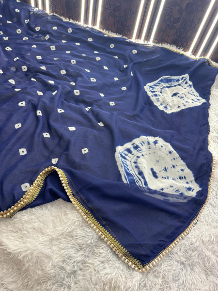 Chiffon Silk Hand Bandhani Dye Saree With Designer Lace