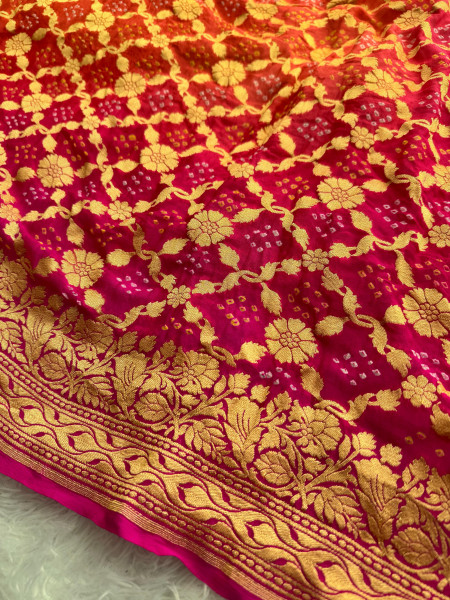 Pure Khaddi Silk Saree with Hand Bandhani Work