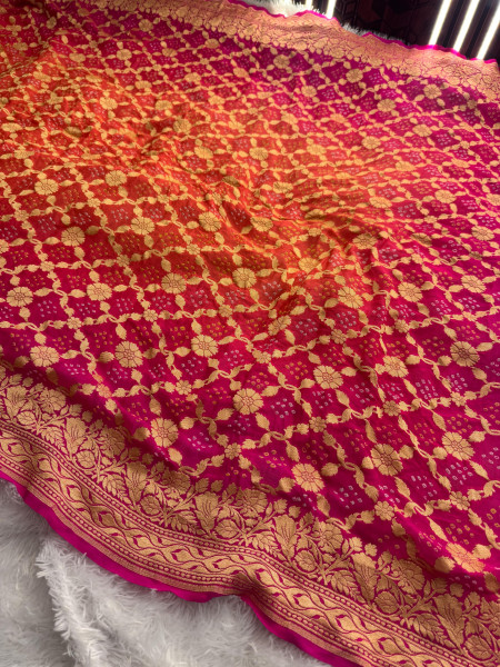 Pure Khaddi Silk Saree with Hand Bandhani Work