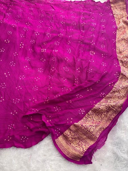Pure Khaddi Silk Saree with Hand Bandhani Work