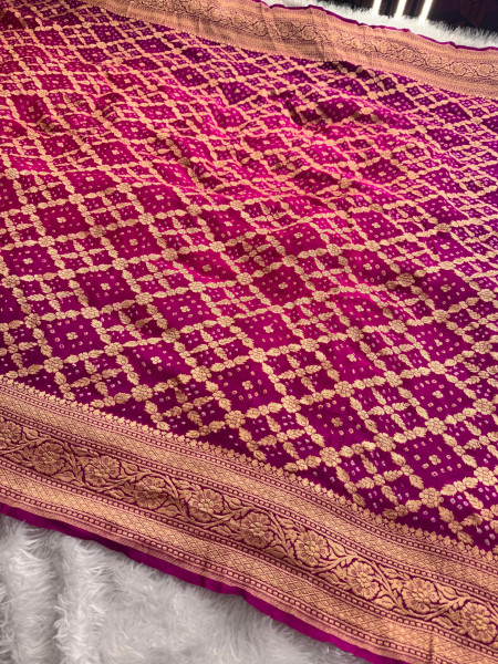 Pure Khaddi Silk Saree with Hand Bandhani Work