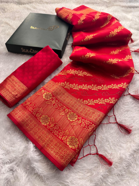 Banarasi Silk Swarovski Crystal Work Saree With Tassels