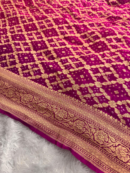 Pure Khaddi Silk Saree with Hand Bandhani Work