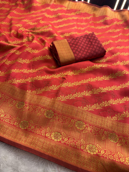 Banarasi Silk Swarovski Crystal Work Saree With Tassels