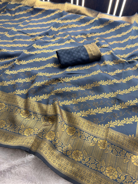 Banarasi Silk Swarovski Crystal Work Saree With Tassels