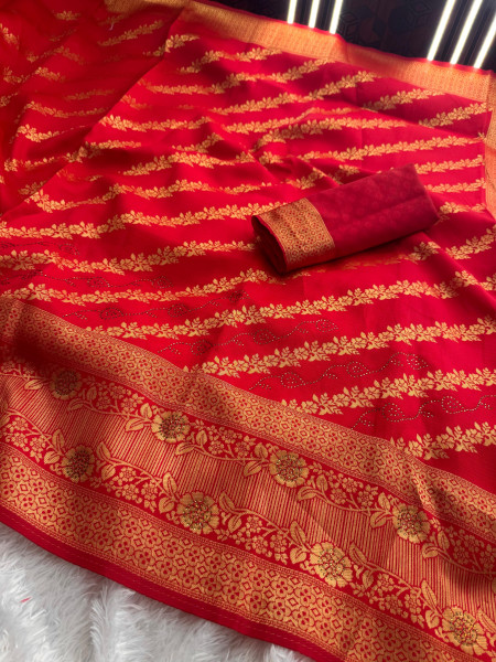 Banarasi Silk Swarovski Crystal Work Saree With Tassels