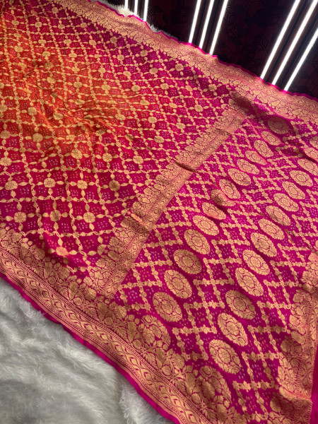 Pure Khaddi Silk Saree with Hand Bandhani Work