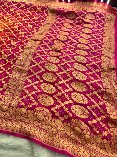 Pure Khaddi Silk Saree with Hand Bandhani Work