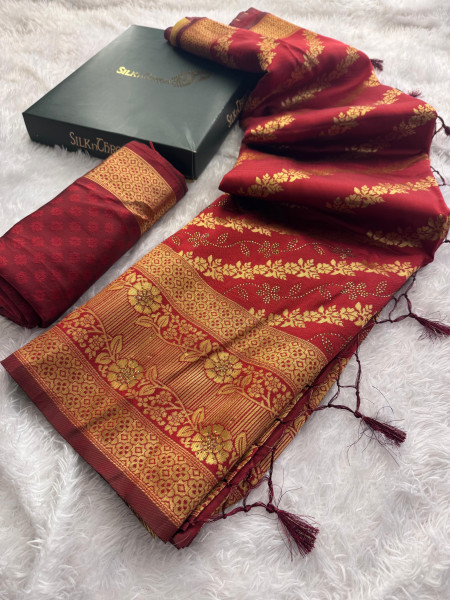 Banarasi Silk Swarovski Crystal Work Saree With Tassels