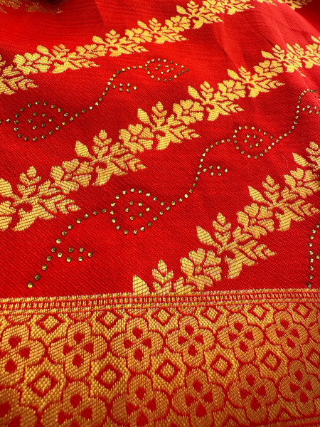 Banarasi Silk Swarovski Crystal Work Saree With Tassels