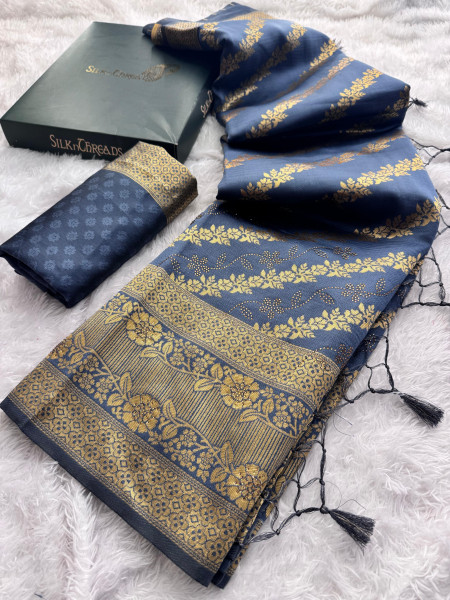 Banarasi Silk Swarovski Crystal Work Saree With Tassels