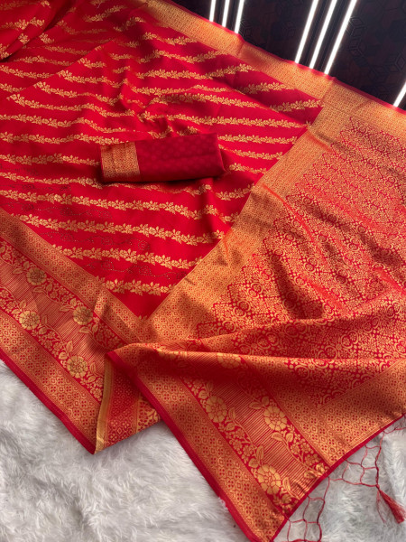 Banarasi Silk Swarovski Crystal Work Saree With Tassels