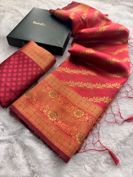 Banarasi Silk Swarovski Crystal Work Saree With Tassels