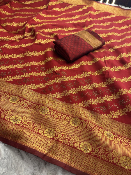 Banarasi Silk Swarovski Crystal Work Saree With Tassels