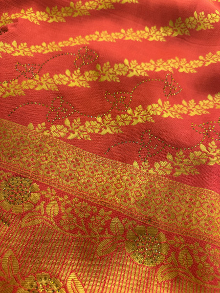 Banarasi Silk Swarovski Crystal Work Saree With Tassels