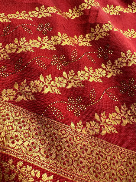 Banarasi Silk Swarovski Crystal Work Saree With Tassels