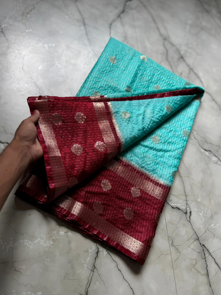 Semi Katan Soft Silk Saree with Allover Zari checks and Booti Design