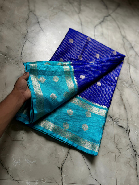 Semi Katan Soft Silk Saree with Allover Zari checks and Booti Design