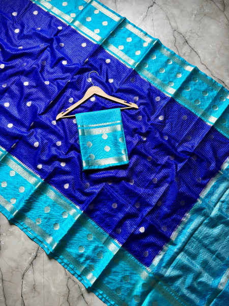 Semi Katan Soft Silk Saree with Allover Zari checks and Booti Design