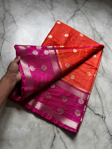 Semi Katan Soft Silk Saree with Allover Zari checks and Booti Design