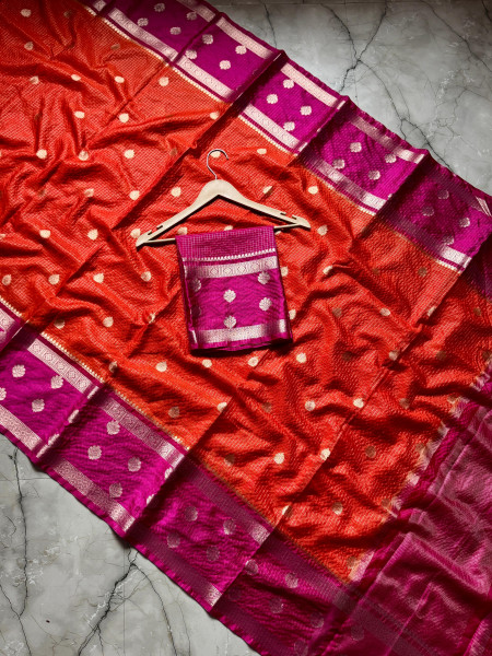 Semi Katan Soft Silk Saree with Allover Zari checks and Booti Design