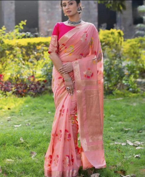 Semi Georgette Silk Saree with Tilfi Boota Design