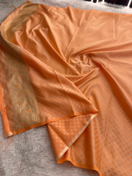 Mashru Katan Silk Saree with Floral Zari Borders and Meenakari Work