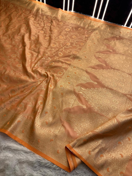 Mashru Katan Silk Saree with Floral Zari Borders and Meenakari Work