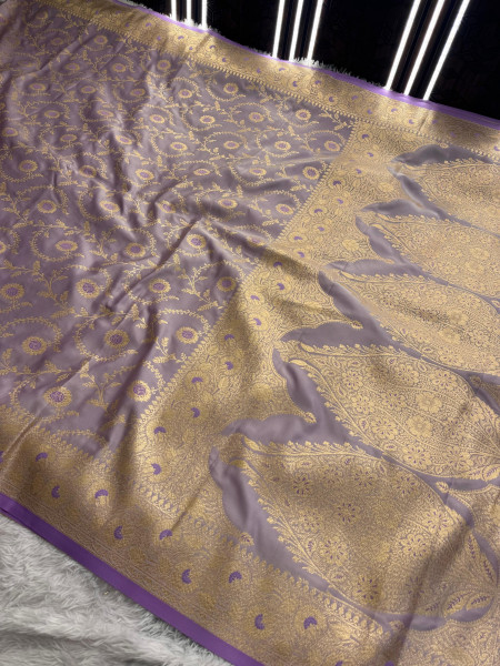 Mashru Katan Silk Saree with Floral Zari Borders and Meenakari Work