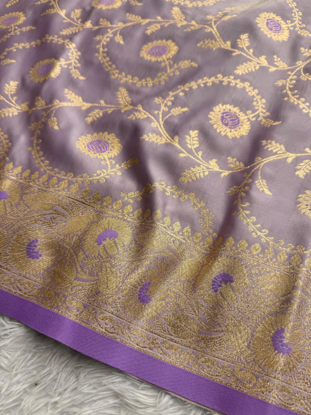 Mashru Katan Silk Saree with Floral Zari Borders and Meenakari Work