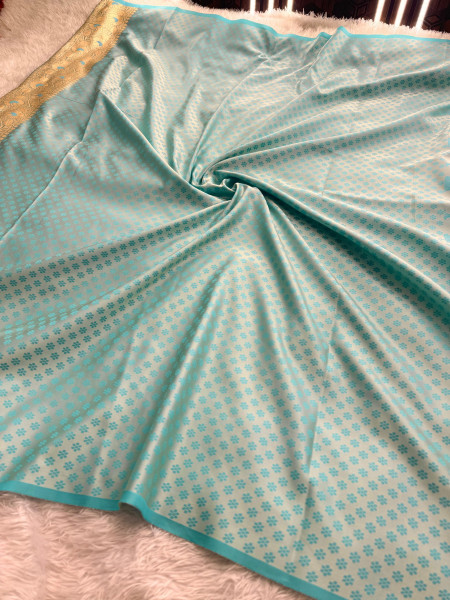 Mashru Katan Silk Saree with Floral Zari Borders and Meenakari Work