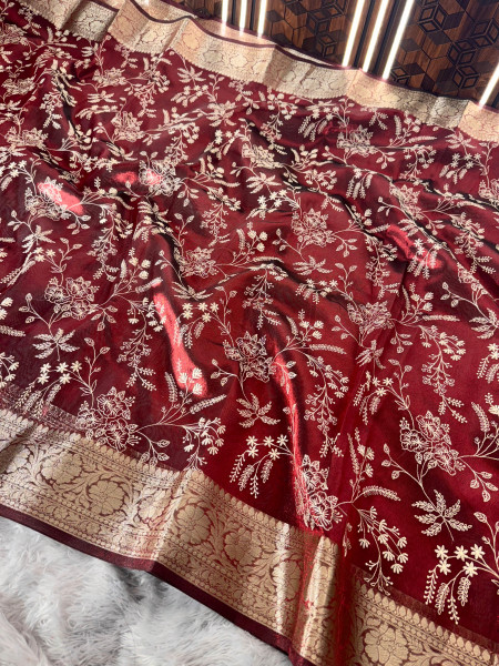 Never Seen Before Premium Tissue Chikankari Saree
