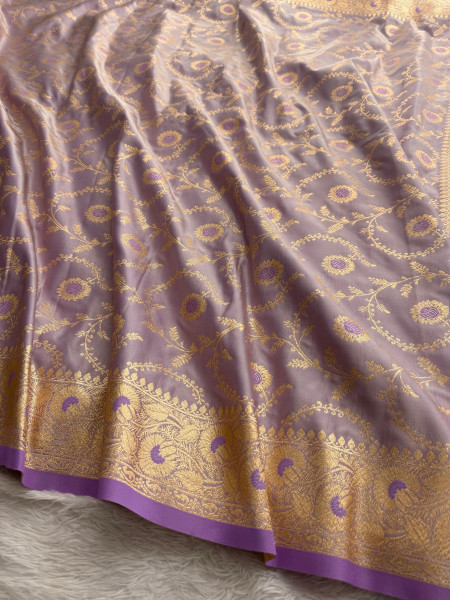 Mashru Katan Silk Saree with Floral Zari Borders and Meenakari Work