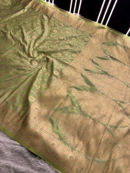 Mashru Katan Silk Saree with Floral Zari Borders and Meenakari Work