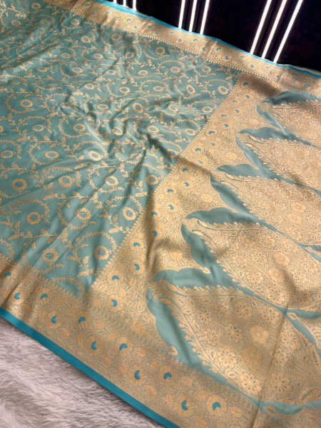 Mashru Katan Silk Saree with Floral Zari Borders and Meenakari Work