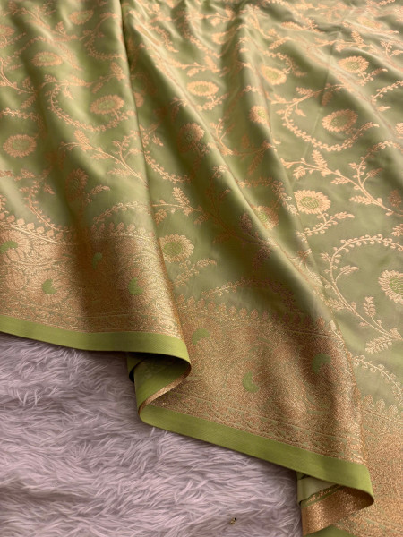 Mashru Katan Silk Saree with Floral Zari Borders and Meenakari Work