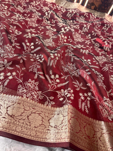 Never Seen Before Premium Tissue Chikankari Saree
