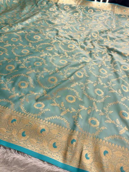 Mashru Katan Silk Saree with Floral Zari Borders and Meenakari Work