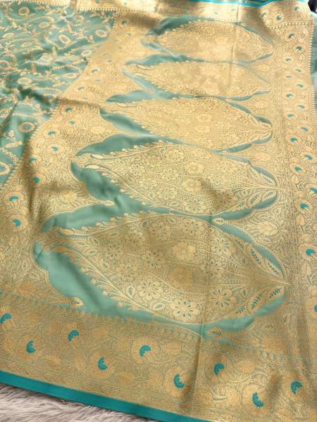Mashru Katan Silk Saree with Floral Zari Borders and Meenakari Work