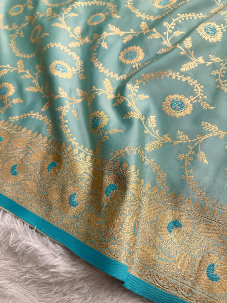 Mashru Katan Silk Saree with Floral Zari Borders and Meenakari Work