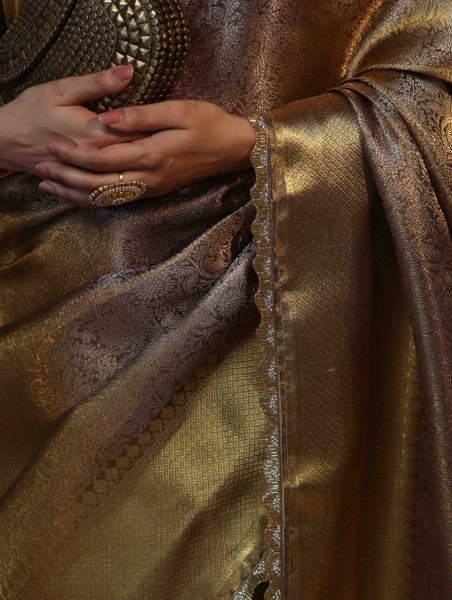 Premium Tissue Silk Saree with Silver Zari Design and Cutdana Work on Border