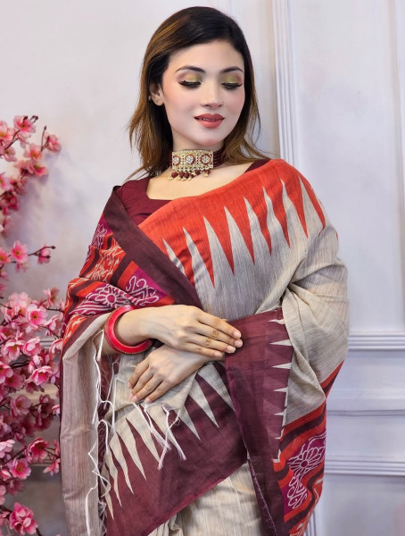 Banarasi Raw Silk Saree with Hand Print