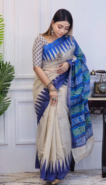 Banarasi Raw Silk Saree with Hand Print