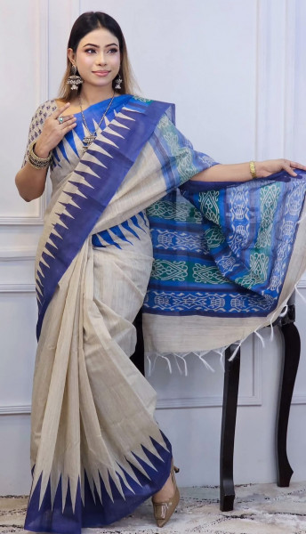 Banarasi Raw Silk Saree with Hand Print