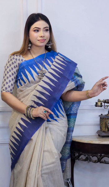 Banarasi Raw Silk Saree with Hand Print